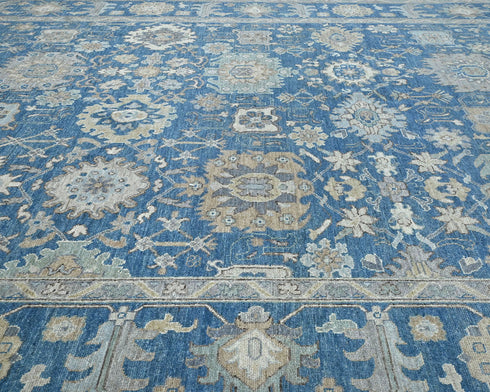 10x14 Blue Oushak Turkish Hand Knotted Soft Wool Area Rug